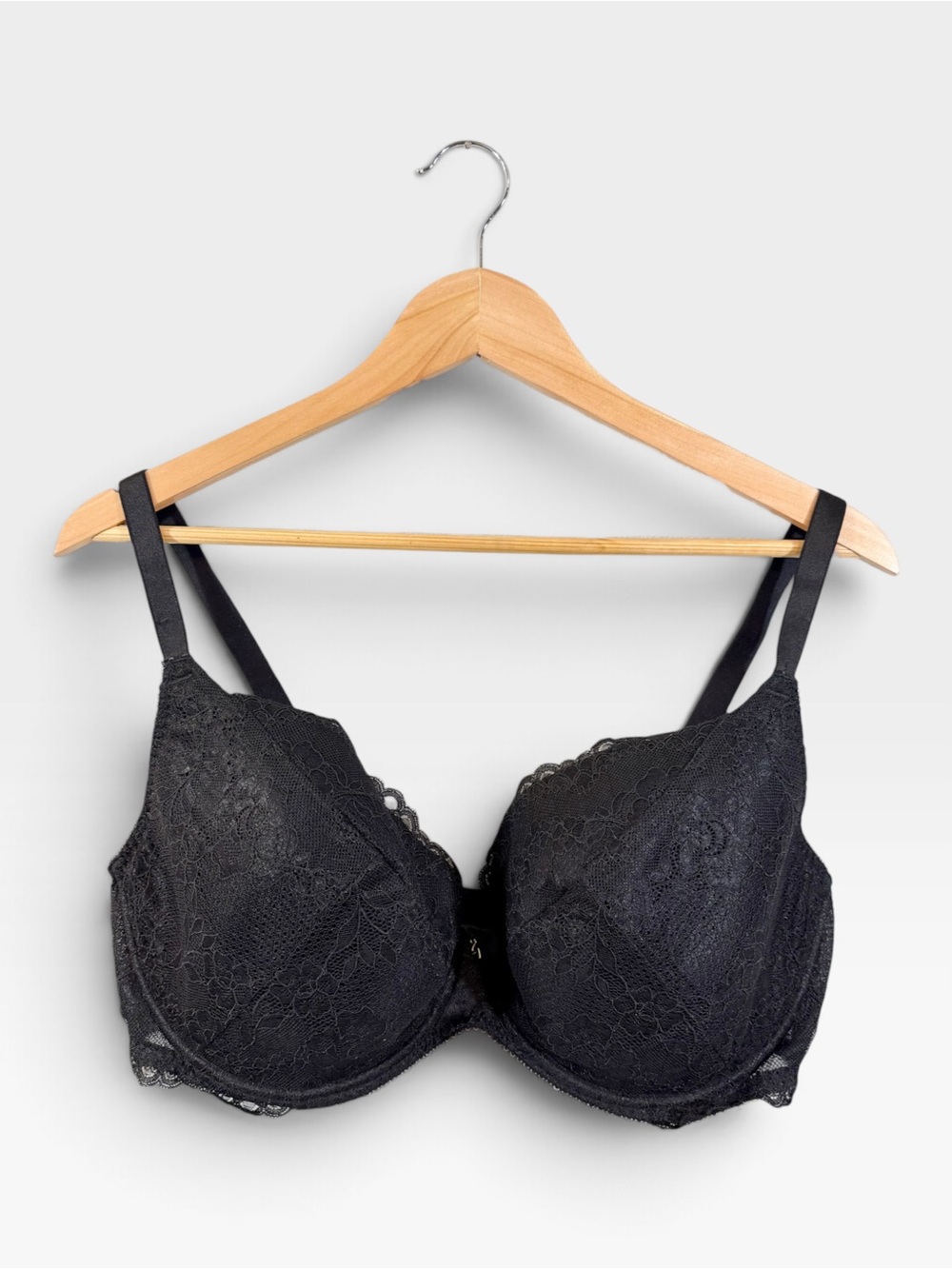 Gossard Black Lace Underwire Bra 42DDD/42F Plunge Floral Lace Style 7711